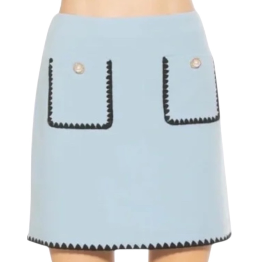 Alexia Admor Faith Skirt – Halogen Blue Pearl Button Embroidered Mini